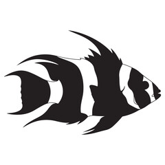 Black and White Illustration of a Striped Fish