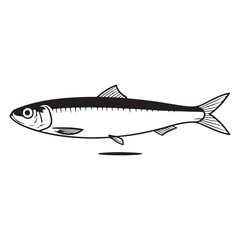 Sardine Fish Illustration - A Simple Black and White Graphic of a Marine Animal