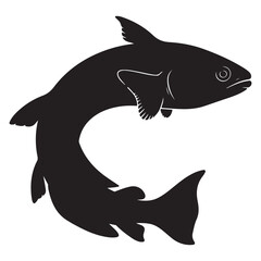 Silhouette of a fish jumping out of the water with its tail curved