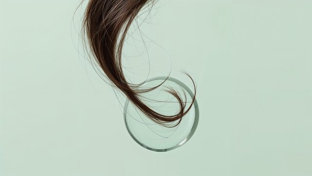 A strand of hair wrapped around a clear glass circle on a plain light background.
