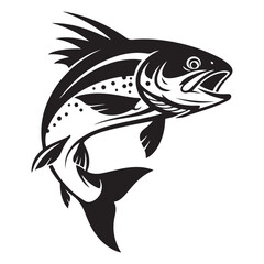 Jumping Trout Fish Icon - Black and White Vector Illustration