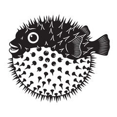 Pufferfish cartoon illustration of a spiky fish that puffs up when scared