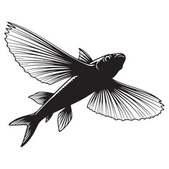 Illustration of a black silhouette of a flying fish soaring through the air