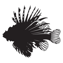 Silhouette of a lionfish, a venomous marine fish with distinctive fins