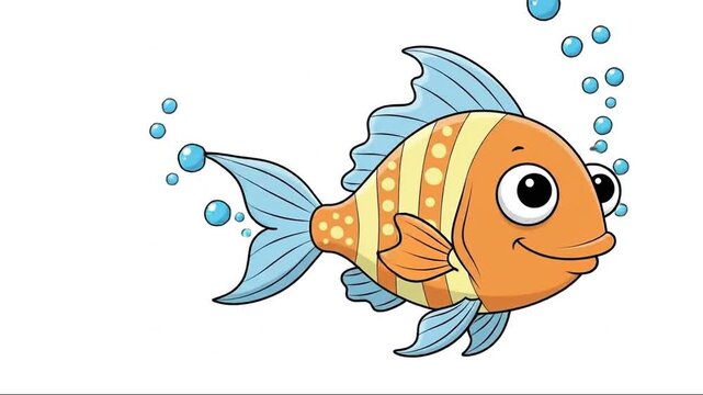 Animated fish character with playful expressions and bubbles in sequence