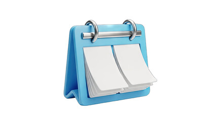 Blue Desk Calendar with Blank Pages on White Background
