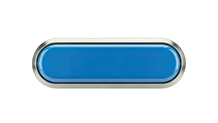 Blue Button with Silver Frame on White Background