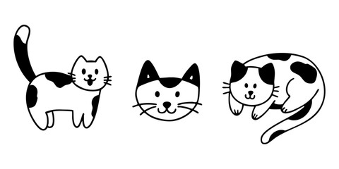 Hand drawn cats set in cute outline doodle style. Vector collection of kitten illustrations. 