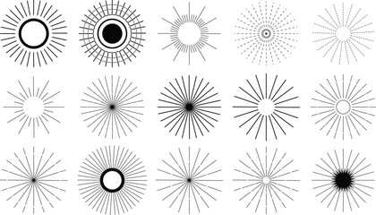 A striking grid of sunburst designs showcases a variety of line styles and central shapes, all set against a transparent  background