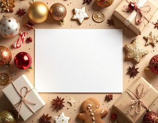 Merry Christmas greeting template with festive holiday atmosphere. Features elegant Christmas decorations, seasonal elements, and warm winter colors. Suitable for greeting cards, posters, banners, soc