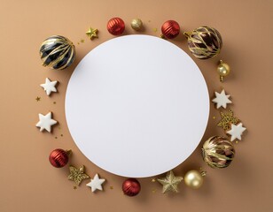 Merry Christmas greeting template with festive holiday atmosphere. Features elegant Christmas decorations, seasonal elements, and warm winter colors. Suitable for greeting cards, posters, banners, soc