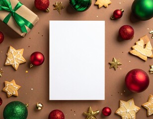 Merry Christmas greeting template with festive holiday atmosphere. Features elegant Christmas decorations, seasonal elements, and warm winter colors. Suitable for greeting cards, posters, banners, soc