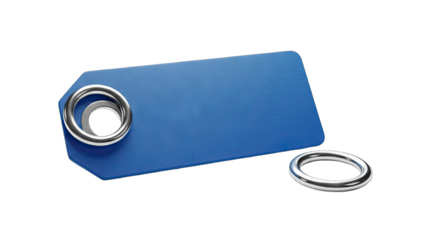Blue Tag with Metal Ring Isolated on White Background - Powered by Adobe
