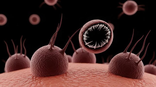 Animated Visualization of Virus Infection within a Biological Cellular Environment with Teeth,