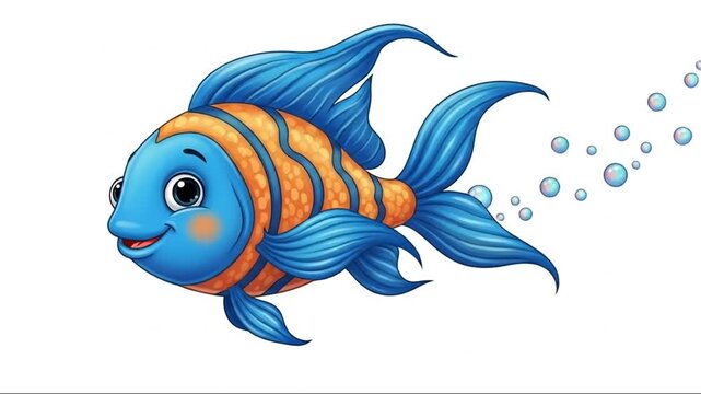 Animated Cartoon Fish Character Illustration with Playful Expression and Bubble Effects for Kids