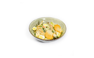 Traditional Chicken Caesar Salad with Grilled Chicken Breast, Parmesan, Eggs, and Croutons