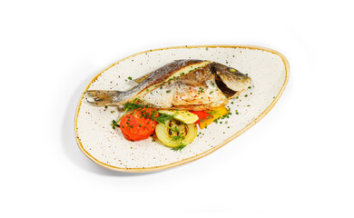 Grilled Whole Fish with Roasted Vegetables and Fresh Cilantro