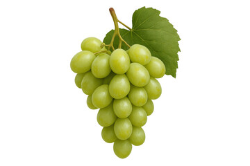 Fototapeta premium Bunch of fresh green grapes with a vine leaf on a transparent background, symbolizing healthy eating and natural fruit