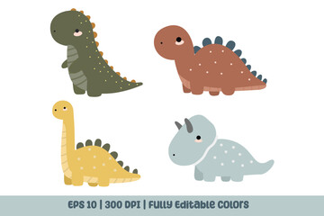 Cute Baby Dinosaur Clipart Set For Nursery Art or Kids Design. Suitable for clip art, stickers, flat design illustration, etc