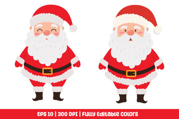 Cute Santa Claus Character Element Set. Suitable for clip art, stickers, flat design illustration, etc