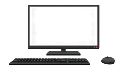 Fototapeta premium Computer Setup with Black Monitor Keyboard and Mouse on Transparent Background, PNG