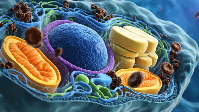 Animated Journey Inside a Living Animal Cell Showing its Internal Structure and Organelles