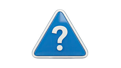 Blue Triangle Warning Sign with Question Mark on White Background