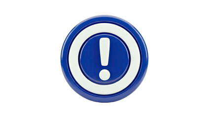 Blue Warning Button with Exclamation Mark on White Background