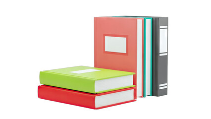 Books Stacked and Leaning on White Background