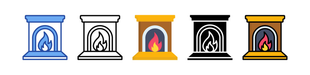 Fireplace Icon Multi Style Illustration