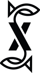 the logo is the monogram S X and fish. Unique and elegant.