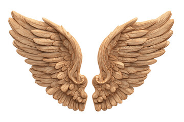 Obraz premium Detailed Carved Beige Angel Wings on Transparent Background, PNG