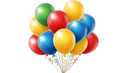 A Vibrant Cluster of Celebration Balloons Floating Against a Crisp White Backdrop Displaying