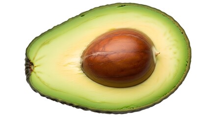 Halved avocado with pit on white background