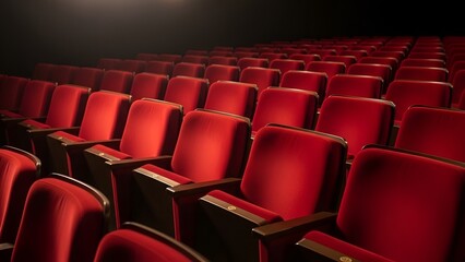 Obraz premium Rows of plush red theater seats awaiting an audience ready to immerse themselves in cinematic