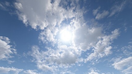 Fototapeta premium Bright sunlit sky with scattered clouds. AI image