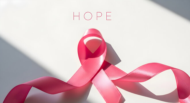 Pink ribbon symbolizing hope and awareness for breast cancer - Powered by Adobe