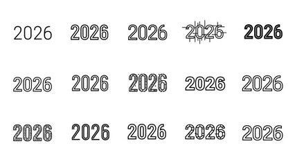 Obraz premium Assorted styles and fonts of the year 2026 in various outlines and fills for creative design