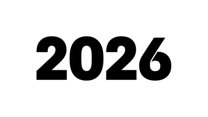 Bold black text displaying the year 2026 on a plain white background for futuristic or timeline