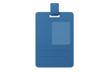 Blue plastic id card holder with blank transparent window and corporate access concept on transparent background