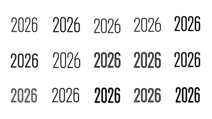 Multiple Styles and Fonts of the Year 2026 Text in Varied Design Layouts