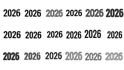 Obraz premium Multiple Variations of the Year 2026 and 2025 in Different Styles and Fonts for Design Use