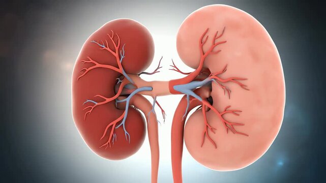 Human Kidneys Anatomy 3D Animation Showing Renal System Blood Vessels and Ureter
