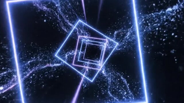 Futuristic LED background with moving light lines and glowing particles