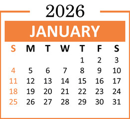 January 2026 Calendar template illustration