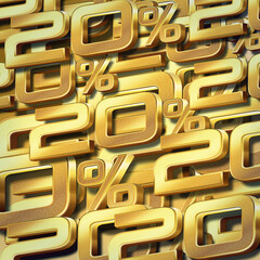 word font gold 20% large, small, gold letters stacked on top of each other as a gold and brown background, decor, fashion, banner