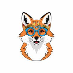 Cute Fox Wearing Happy New Year Glasses Celebration.