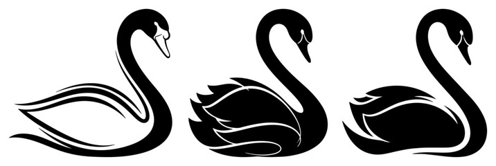Elegant black swan silhouettes set for logo design