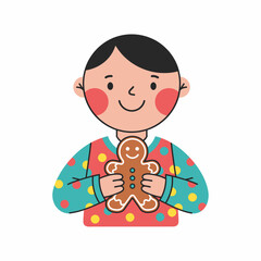 Happy Child Holding a Gingerbread Man Cookie.