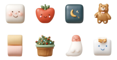 Cute Pastel Icons with Kawaii Theme on Transparent Background for Creative Projects